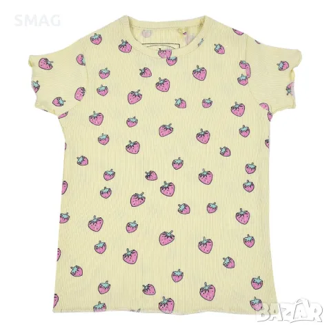 Бебешка жълта тениска с къс ръкав и шарка на розова ягода S_1221080