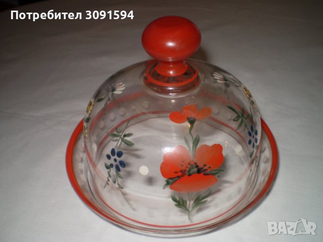 Ретро Ръчно рисувана стъклена чиния с капак , снимка 9 - Други ценни предмети - 40208947