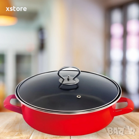 Тава с капак Rosberg, различни размери, червена/въгл.стомана с незалеп.покр., снимка 3 - Съдове за готвене - 52794246