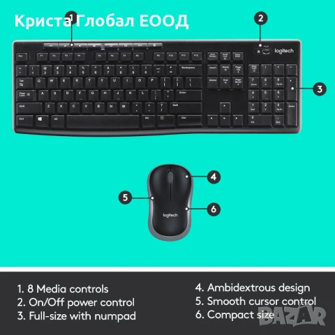 Комплект мишка и клавиатура Logitech - MK270 КИРИЛИЗИРАНА, снимка 6 - Клавиатури и мишки - 50474956