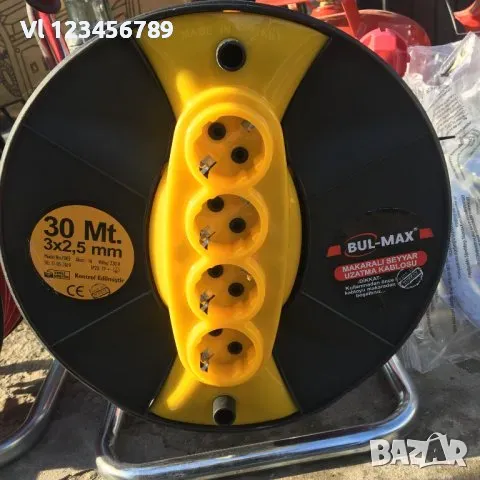 Удължител за макара Bul-Max, 50 м, 3 х 2,5 мм, 4 гнезда, транспортна дръжка, снимка 1