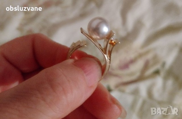 Многослоен пръстен с голяма перла, снимка 1