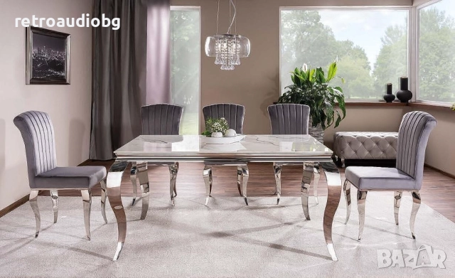   Трапезна маса ПРИНЦ 150x90 керамика бяла калаката - хром, снимка 2 - Маси - 52823080
