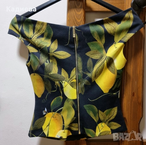 дамски топ с паднали рамена с десен на лимони- Ted Baker , снимка 5 - Корсети, бюстиета, топове - 54311203