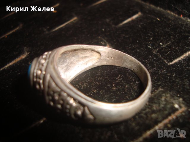 СРЕБЪРЕН ТЮРКОАЗЕН ОРНАМЕНТИРАН РЪЧНО ПРЪСТЕН СРЕБРО 925 ЮВЕЛИРНА СТАРА МАЙСТОРСКА ИЗРАБОТКА 14507, снимка 11 - Пръстени - 33737126