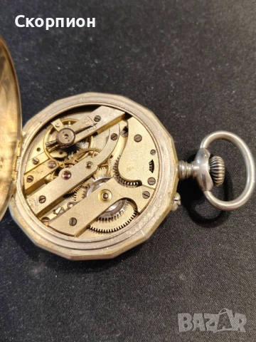 Швейцарски джобен часовник посребрени капаци - Argentan -  Цилиндър - РЯДЪК, снимка 18 - Джобни - 50823822