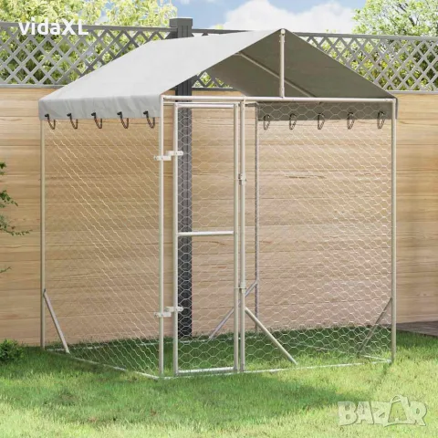 vidaXL Външна клетка за куче с покрив сребриста 2x2x2,5 м стомана, снимка 2 - За кучета - 56146227