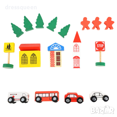 3975 Дървената играчка - комплект с колички с писта за игра, снимка 13 - Коли, камиони, мотори, писти - 44612693
