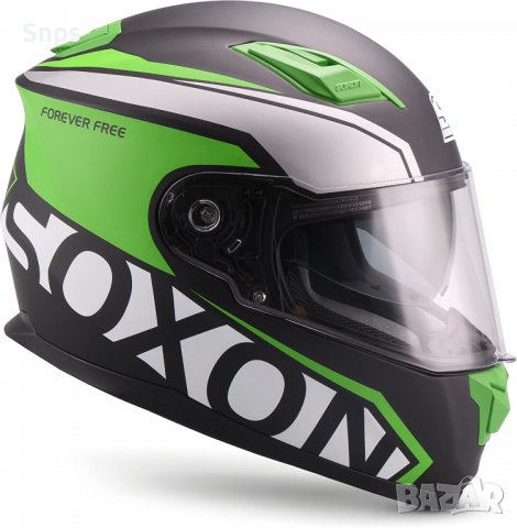 Спортна каска за мотор Soxon ST-1000 с пълно лице, интегриран сенник XXL(63-64см), зелена