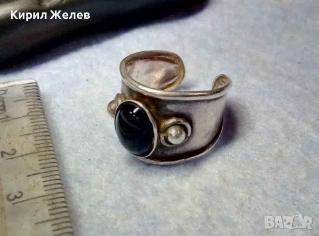 РЕТРО АРТ СТИЛ РЕГУЛИРУЕМ СКЪПОЦЕНЕН СРЕБЪРЕН ПРЪСТЕН СРЕБРО 925 с РЪЧНО ПОЛИРАН ЧЕРЕН ОНИКС 49918, снимка 9 - Пръстени - 49886371