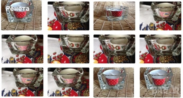 Стъклен свещник с три вида свещи