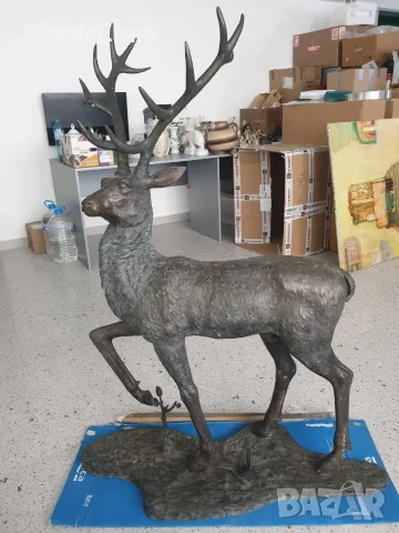134см голяма стара бронзова фигура-скулпура на диво животно/елен