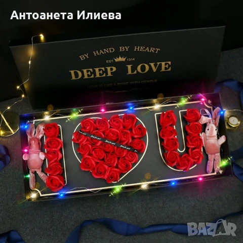 Подаръчна кутия с червени рози с надпис I LOVE YOU - LOVE BUKET RED, снимка 1