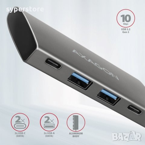 USB Хъб Type C USB3.2 Axagon HMC-4G2 - 2 USB Type C Порта и 2 USB3.0/2.0 Метален Разклонител, снимка 2 - Кабели и адаптери - 31895469