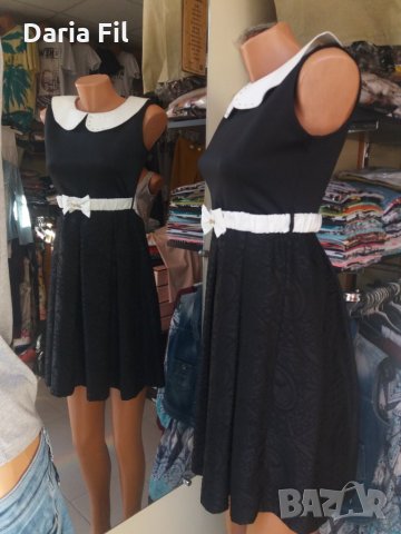 МНОГО СТИЛНА и ЕЛЕГАНТНА черна рокля с подвижна якичка и колан, снимка 2 - Рокли - 30099460