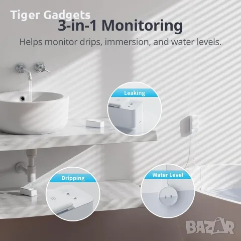 SwitchBot WiFi Water Leak Detector – датчик за течове с 1 м кабел, 100 dB, IP67, снимка 3 - Аларми и датчици - 56225646