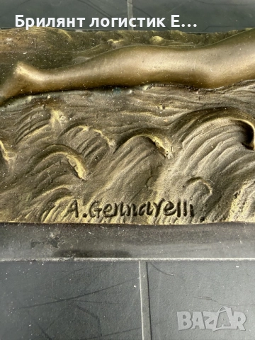 Голяма бронзова арт деко скулптура "Леда и лебедът" (подпис A. Gennarelli), снимка 4 - Антикварни и старинни предмети - 56034295