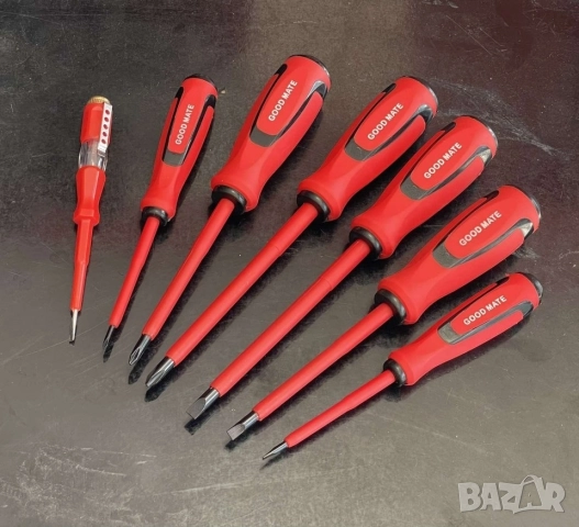 Комплект от 6 броя Изолирани отвертки, червени + Фазомер, снимка 2 - Отвертки - 51524750