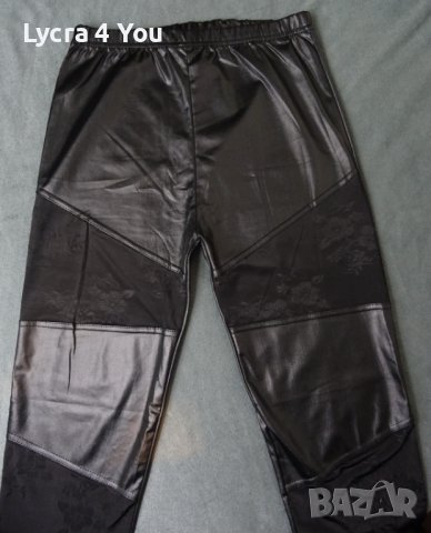 М/L черен клин с мокър/кожен ефект и платки фина ликра с цветя, снимка 1