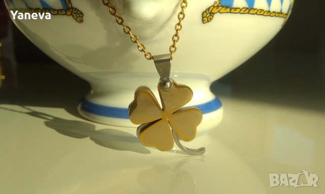 Колие, двустранна, четирилистна детелина, снимка 1