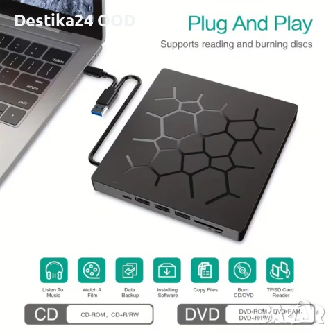 Външно CD/DVD записващо USB 3.0 Type C 8 в 1 устройство, снимка 5 - Други - 54143007