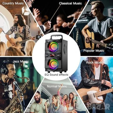 Преносим високоговорител SUPNIU с 60W мощен бас RGB осветление и Bluetooth 5.0, снимка 5 - Bluetooth тонколони - 50978358