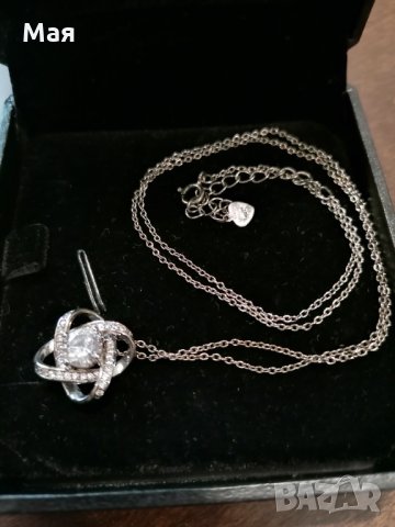 Ново сребърно колие с висулка с камъни цирконий, снимка 2 - Колиета, медальони, синджири - 32180135