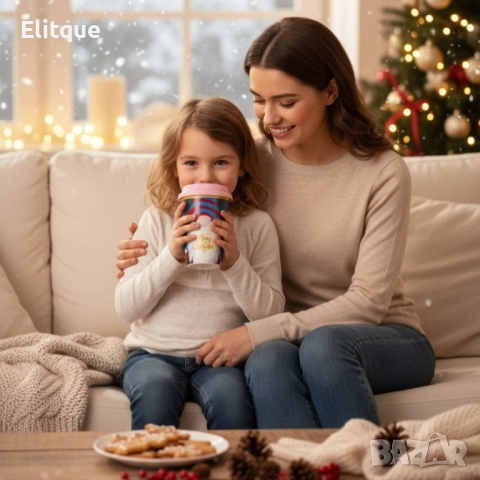 Порцеланова Коледна чаша със силиконов капак, снимка 4 - Чаши - 52503608