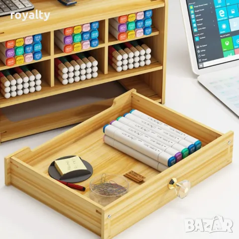 Дървен органайзер за бюро с чекмедже и многосекционно съхранение, снимка 10 - Декорация за дома - 49002543