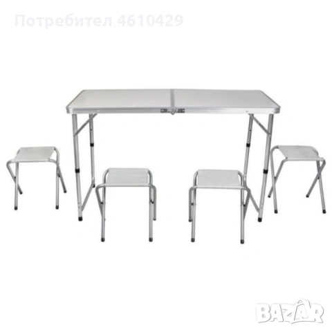 Комплект сгъваема алуминиева маса с 4 стола – идеален за къмпинг, двор и почивка, снимка 3 - Градински мебели, декорация  - 53214477