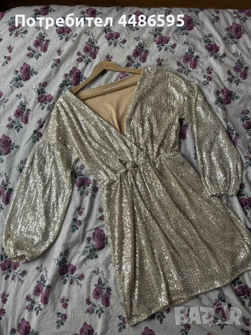 Златиста рокля с пайети, снимка 2 - Рокли - 52661852