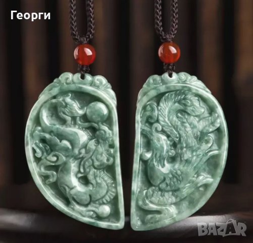 100% чист естествен Жадейт ръчно издълбан Дракон и Феникс, снимка 2 - Други - 37803430