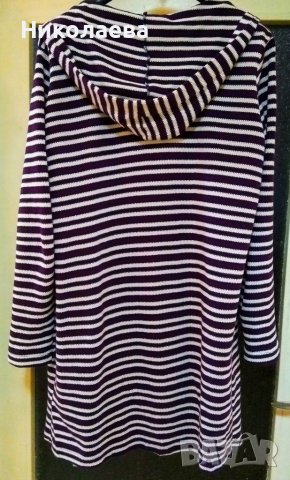 Средно дълга,лека жилетка в райе с качулка,L, снимка 2 - Жилетки - 38245513