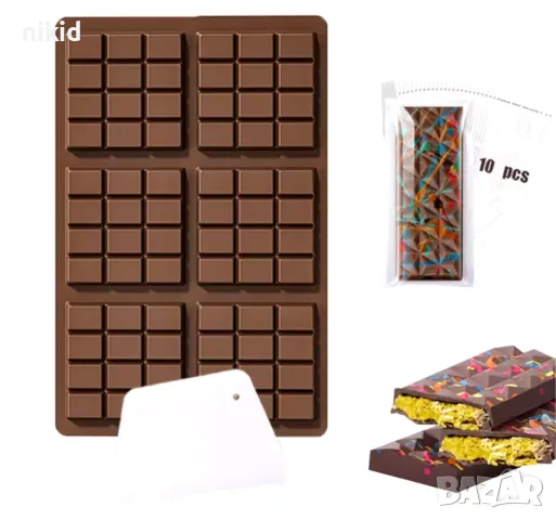 Дубайски шоколад 6 плочки квадрати силиконов молд форма калъп