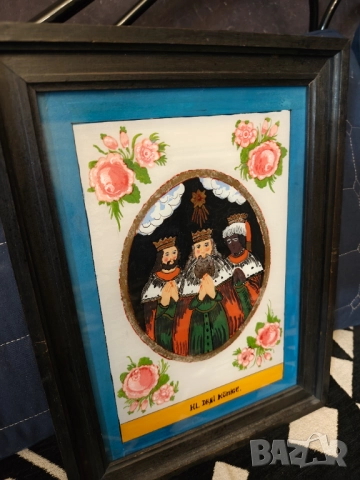 Картина икона найвизъм върху стъкло в дървена рамка, снимка 3 - Картини - 51737950