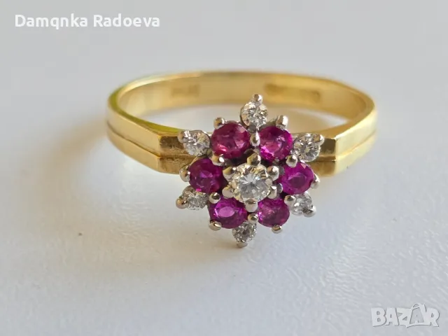 Златен пръстен с Диаманти и Рубини 18 карата,проба 750, снимка 15 - Пръстени - 47890971