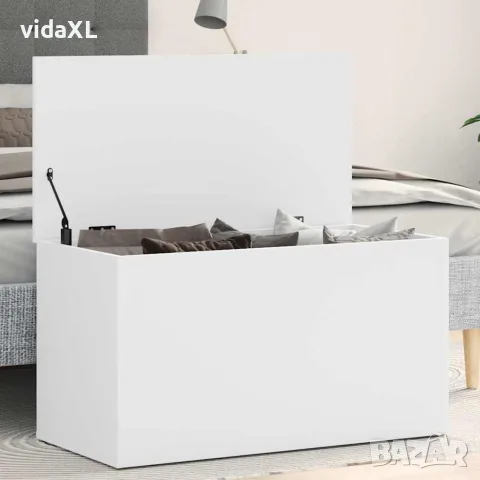 vidaXL Сандък за съхранение, бял, 84x42x46 см, инженерна дървесина, снимка 3 - Скринове - 56147768