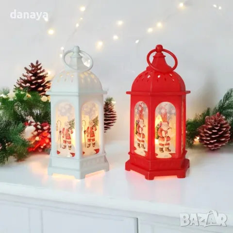 5450 Коледен фенер с Led свещичка в центъра си, 14 cm, снимка 2 - Декорация за дома - 47990772
