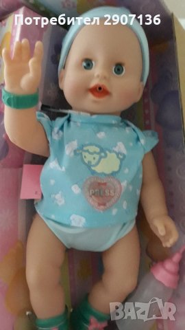 Бебе с много функции и батерии, плаче, храни се с шише,смее се,може да движи само ръце и крака , снимка 6 - Кукли - 34923469