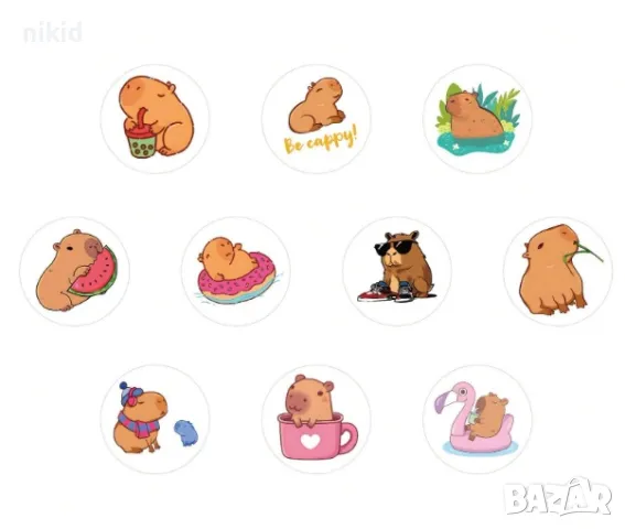 100 бр Капибара Capybara малки самозалепващи лепенки стикери ръчна изработка подарък, снимка 4 - Други - 49407839