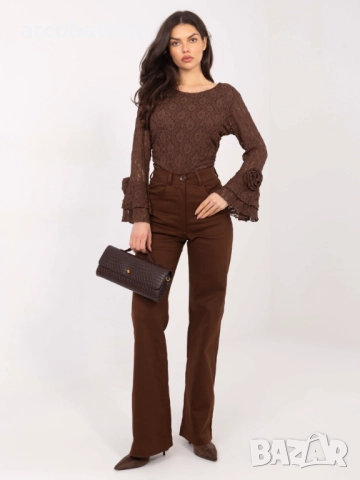 Дамски кафяви дънки с прав крачол, снимка 2 - Дънки - 52856036