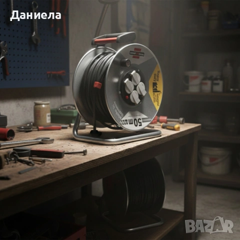 Електрически удължител с макара KraftRoyal 50m — здрава поцинкована конструкция, 4 гнезда , снимка 2 - Други стоки за дома - 53354548