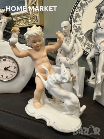 Ангелче с топка и кученце” 17/13 см  Германия Schaubach Kunst - 20 век, великолепна класа и красота,, снимка 5 - Колекции - 52658894