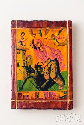 Дървена икона Света Великомъченица Марина – Ръчна изработка, снимка 2 - Икони - 56103601