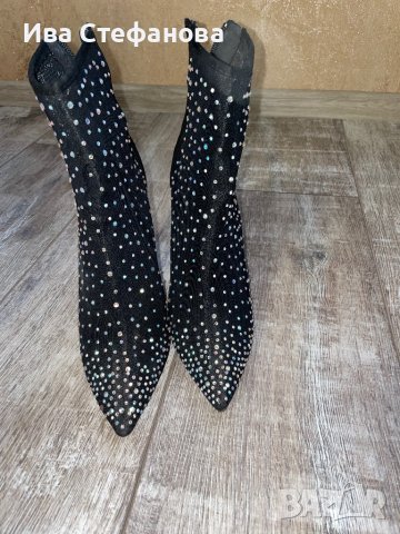 Разкошни официални  боти с камъни диаманти блестящи цирконий Shoe Aquarium, снимка 5 - Дамски боти - 42814251