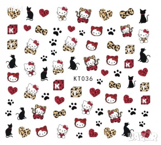 KT036 Коте Кити Hello Kitty и лапички татос ваденки слайдер водни стикери за нокти маникюр