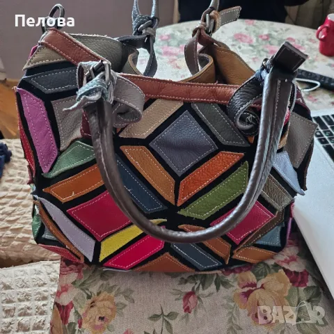 Многоцветна дамска чанта от естествена кожа с фигурален дизайн, снимка 2 - Чанти - 48351877