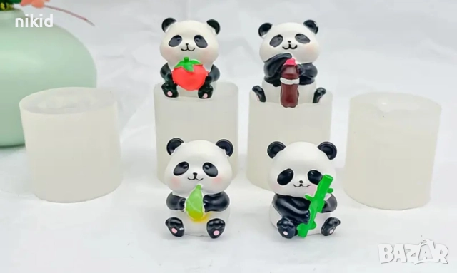 4 бр 3D Панда панди силиконов молд форма калъп гипс кубчета гипсови фигурки с имена свещ смола, снимка 2 - Форми - 51939452