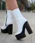 Боти на ток - бяла кожа с черно ходило, снимка 4