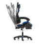 Геймърски стол с поставка за крака – черно-син, въртящ, с масажна функция и спортен дизайн, снимка 9